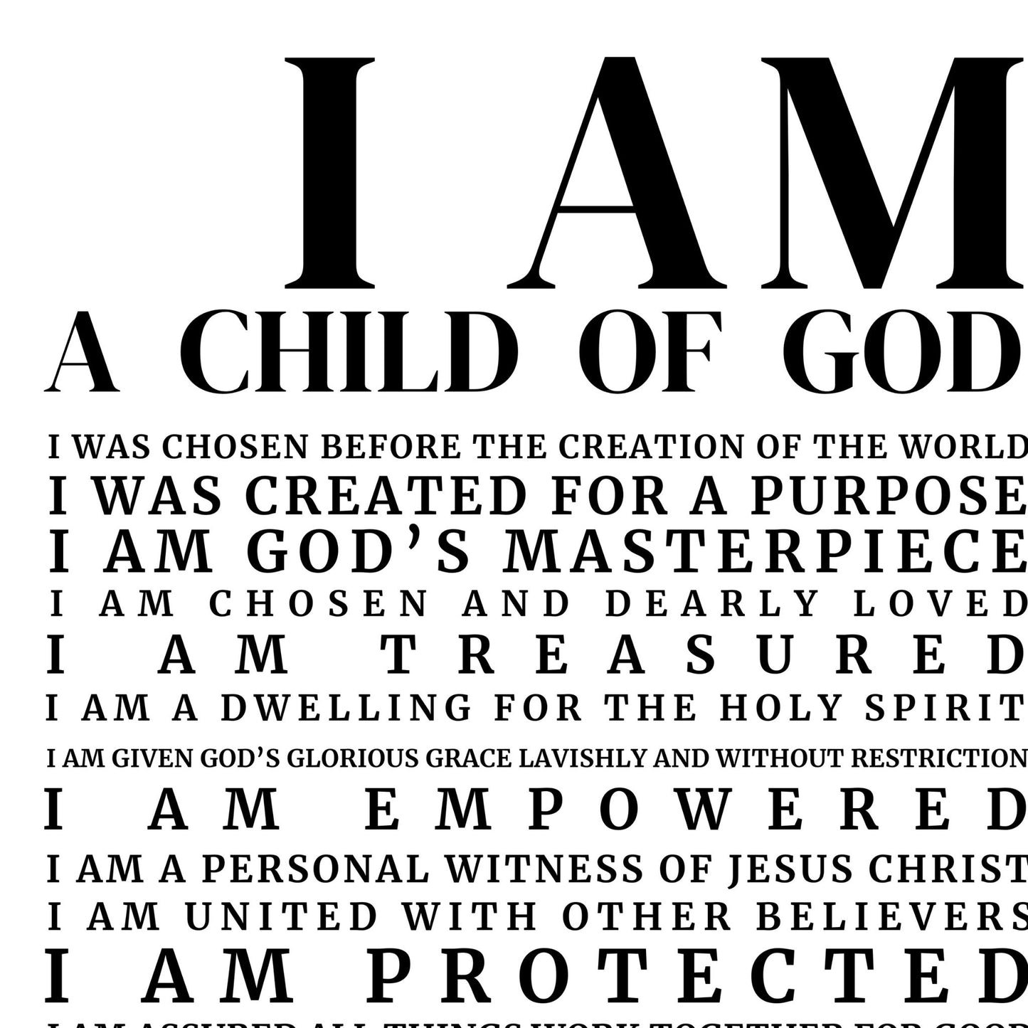 Psalm 82:6 I am a Child of God poster I am God's Masterpiece Print God's Child Christian Wall Art Created For a Purpose Bible Verse Print