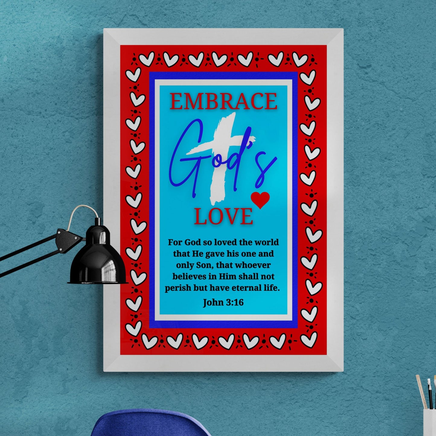 John 3:16 Bible Verse Print For God So Loved the World Poster Wall Art for Christian Affirmation Poster Colorful Jesus Cross Eternal Life Classic Semi-Glossy Paper Poster