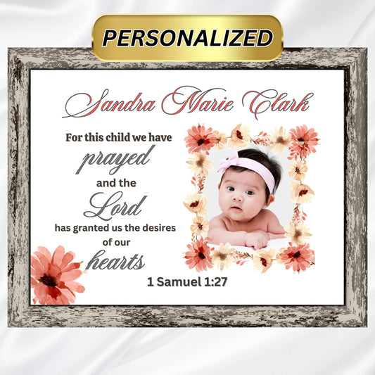 1 Samuel 1:27 Sign For This Child We Have Prayed Personalized Nursery Wall Art Christian Wall Decor Above Crib Sign Custom Horizontal Sign