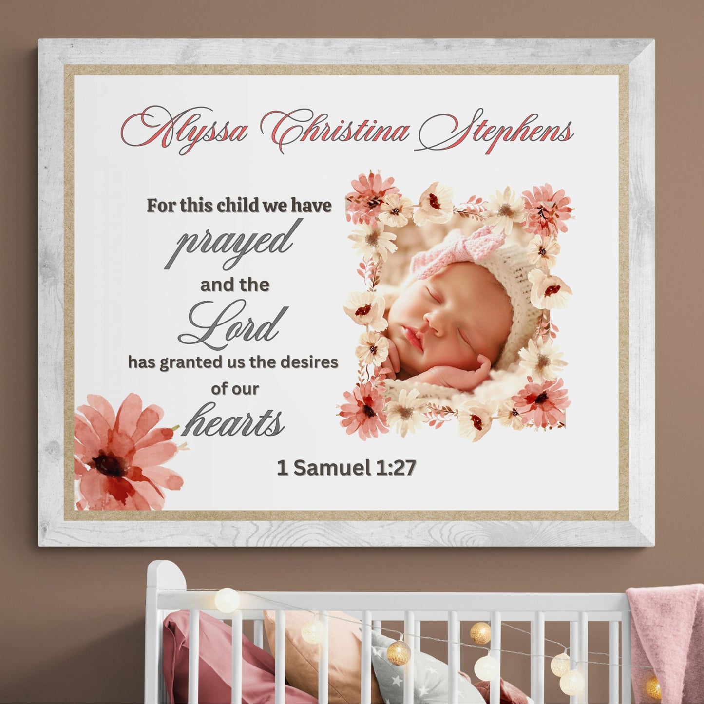 1 Samuel 1:27 Sign For This Child We Have Prayed Personalized Nursery Wall Art Christian Wall Decor Above Crib Sign Custom Horizontal Sign