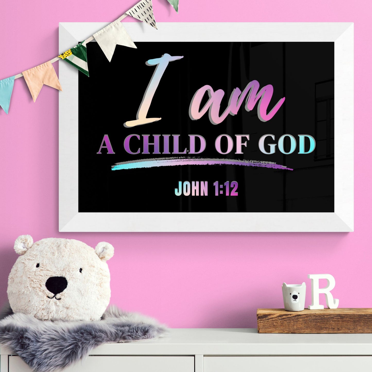 John 1:12 Bible Verse Print Christian Wall Art I am a child of God Poster Behold I am God's Child I am his Colorful Religious Art God Art