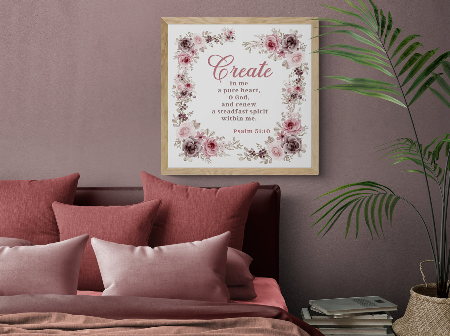 Psalm 51:10 Create in Me a Pure Heart Poster Print Renew a Steadfast Spirit Within Me Christian Wall Art Bible Verse Print Jesus PosterClassic Semi-Glossy Paper Poster