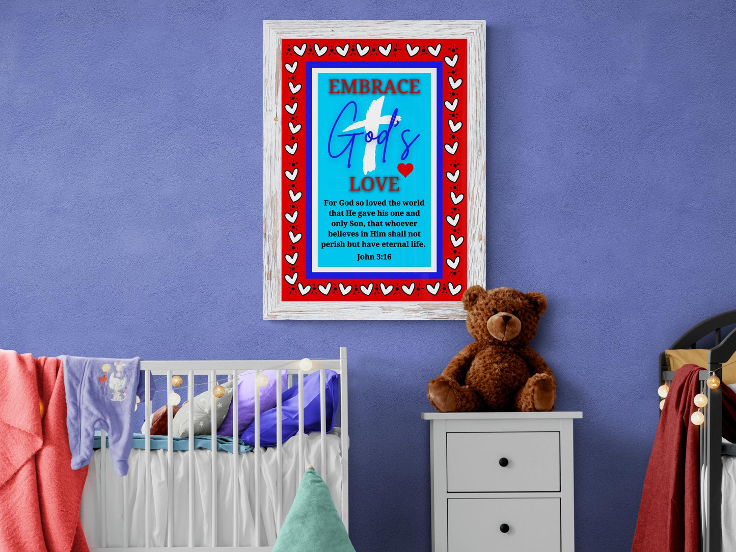 John 3:16 Bible Verse Print For God So Loved the World Poster Wall Art for Christian Affirmation Poster Colorful Jesus Cross Eternal Life